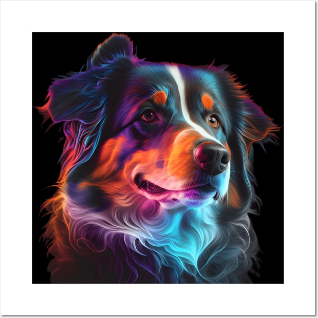 Neon Miniature American Shepherd Wall Art by Sygluv